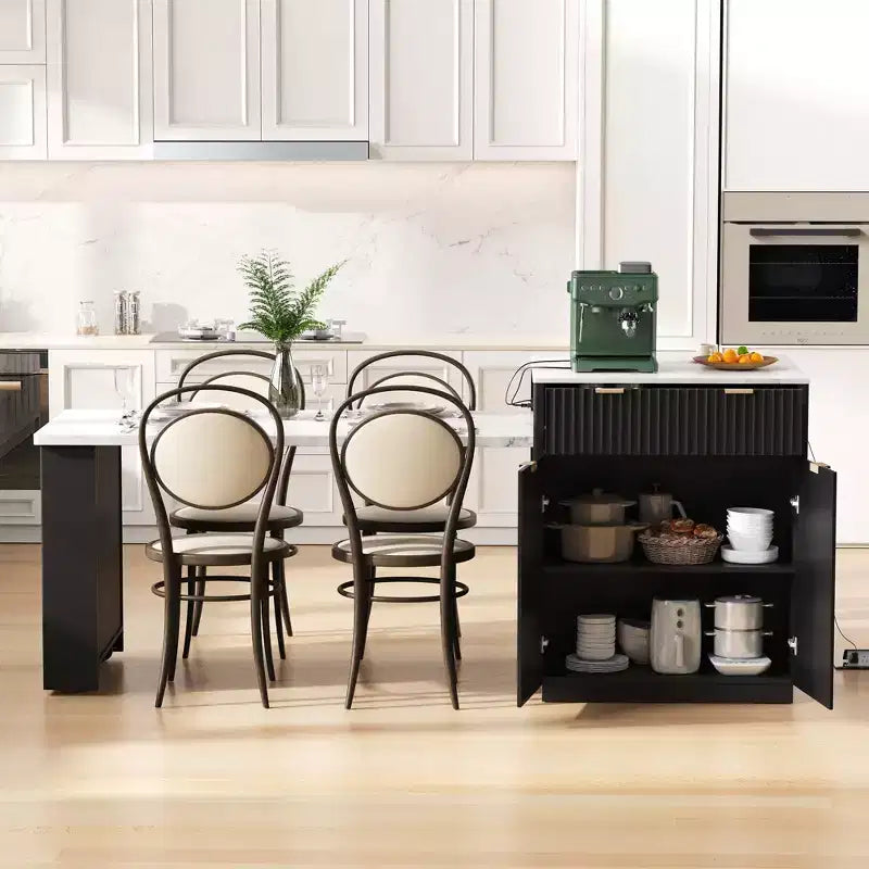 82.6 inch White Fluted Kitchen Island with Extendable Dining Table for 4-6 Kitchen Island Table for Kitchen Dining Room