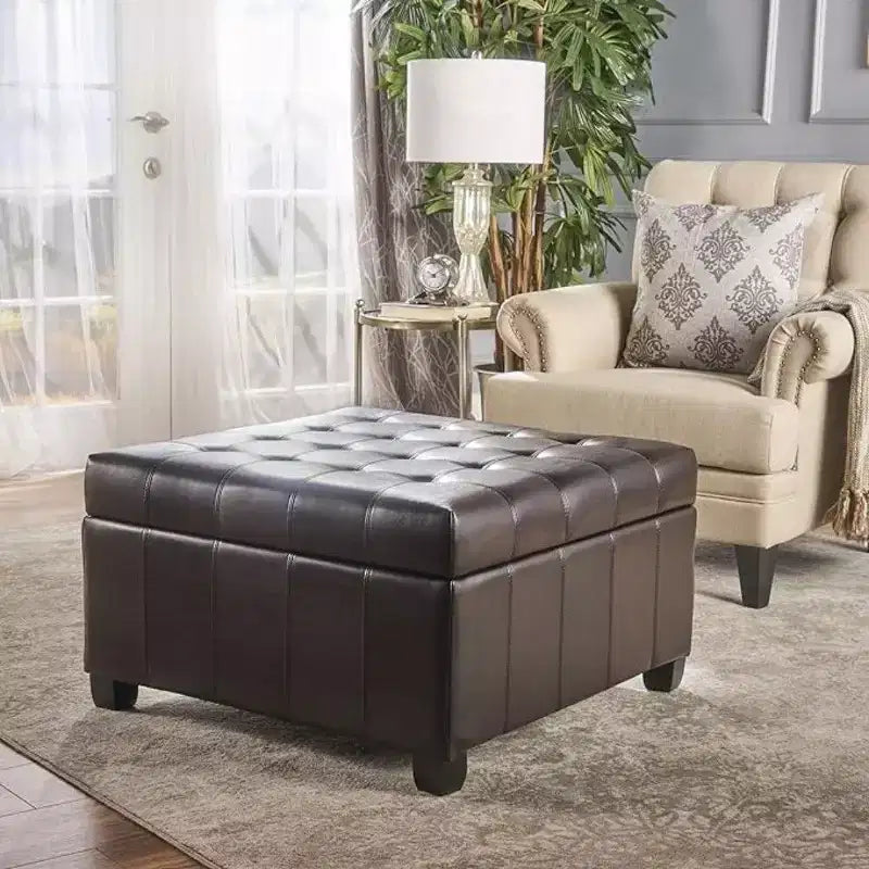 TUYOHW 31 Square Storage Bench,End of Bed Ottoman Bench with Button-Tufted Lid,Ottoman for Living Room,Entryway