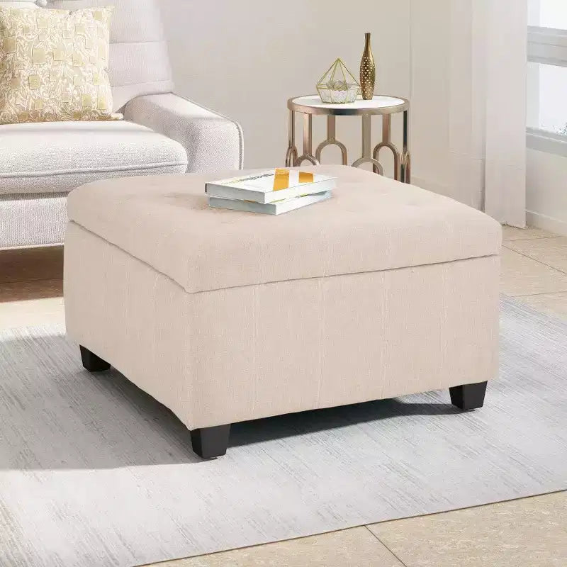 TUYOHW 31 Square Storage Bench,End of Bed Ottoman Bench with Button-Tufted Lid,Ottoman for Living Room,Entryway