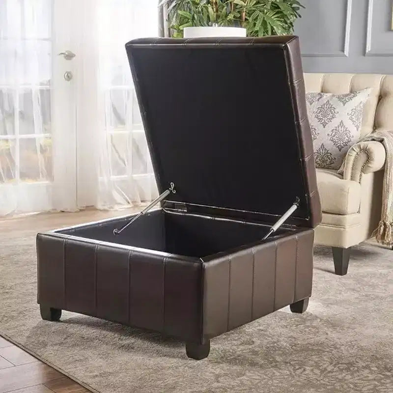 TUYOHW 31 Square Storage Bench,End of Bed Ottoman Bench with Button-Tufted Lid,Ottoman for Living Room,Entryway