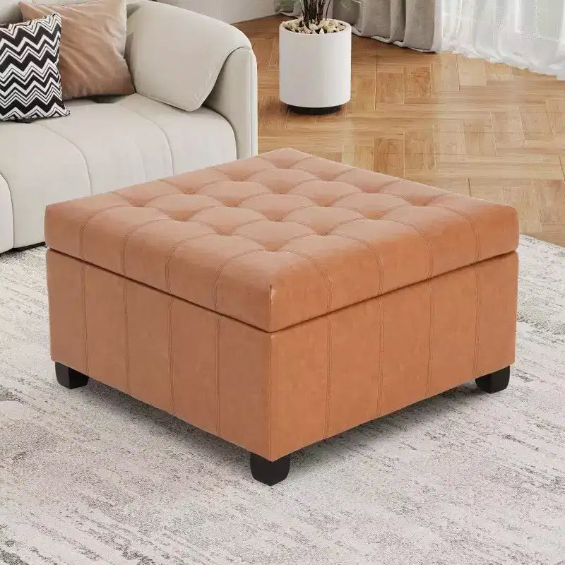 TUYOHW 31 Square Storage Bench,End of Bed Ottoman Bench with Button-Tufted Lid,Ottoman for Living Room,Entryway