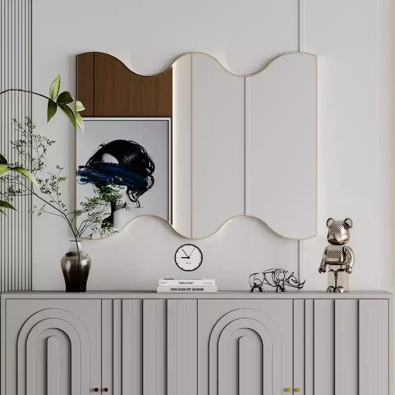 TUYOHW 30x35 Inch Wall Mount Bathroom Mirror,Modern Rectangular Wall Mount Vanity Mirror with 2 Wavy Sides for Bathroom,Bedroom