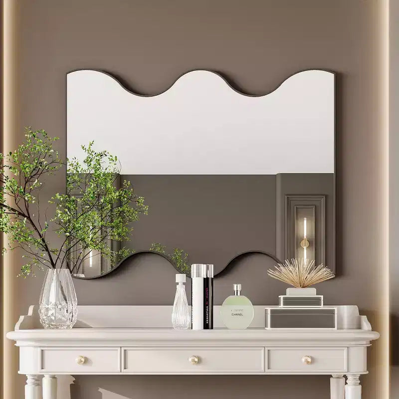 TUYOHW 30x35 Inch Wall Mount Bathroom Mirror,Modern Rectangular Wall Mount Vanity Mirror with 2 Wavy Sides for Bathroom,Bedroom