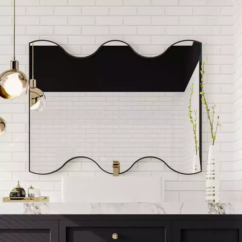 TUYOHW 30x35 Inch Wall Mount Bathroom Mirror,Modern Rectangular Wall Mount Vanity Mirror with 2 Wavy Sides for Bathroom,Bedroom