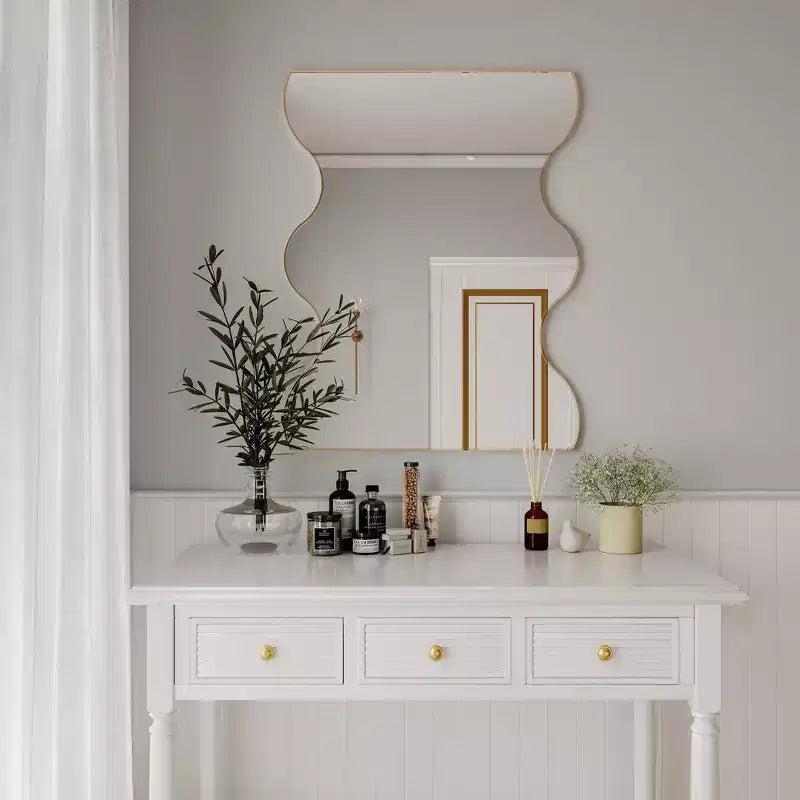 TUYOHW 30x35 Inch Wall Mount Bathroom Mirror,Modern Rectangular Wall Mount Vanity Mirror with 2 Wavy Sides for Bathroom,Bedroom