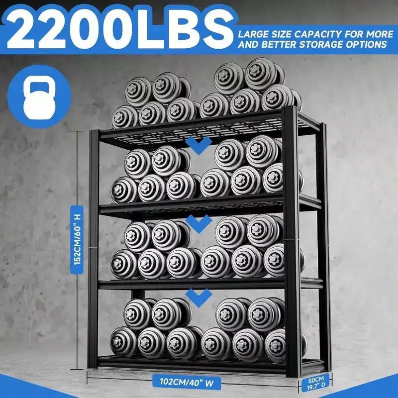 4 Tier 40 Inchx 19 Inch Dx 60 Inch H Heavy Duty Metal Garage Shelf Load 2200LBS Black Industrial Storage Shelves Adjustable