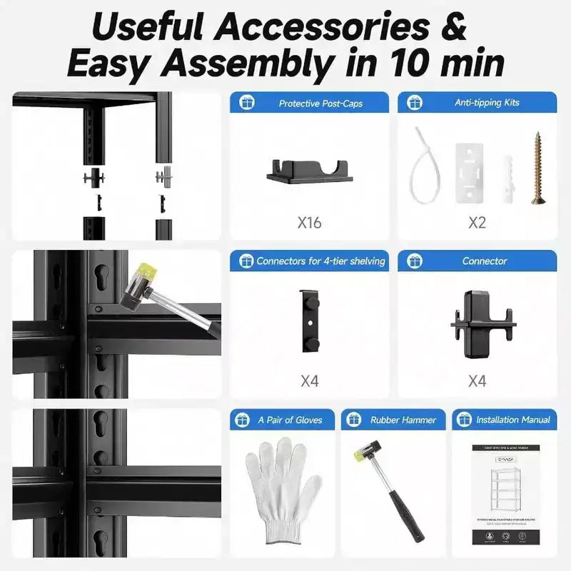 4 Tier 40 Inchx 19 Inch Dx 60 Inch H Heavy Duty Metal Garage Shelf Load 2200LBS Black Industrial Storage Shelves Adjustable