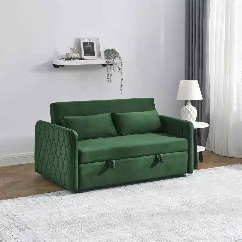 GDFStudio Vynn 55 Modern Convertible Velvet Upholstered Sofa Bed with 2 Pillows and Detachable Arm Pockets