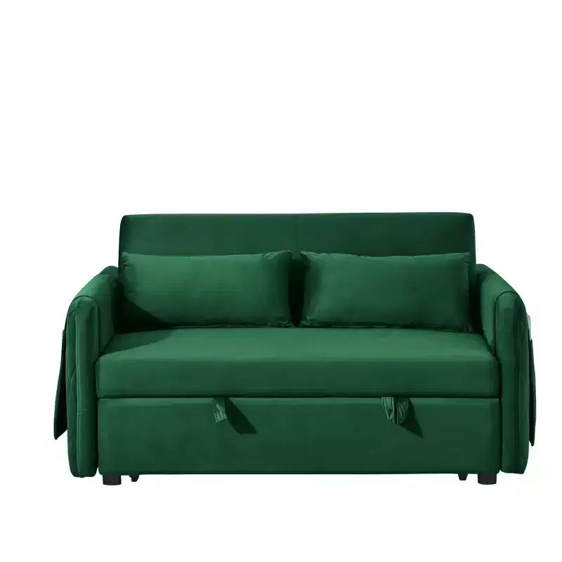 GDFStudio Vynn 55 Modern Convertible Velvet Upholstered Sofa Bed with 2 Pillows and Detachable Arm Pockets