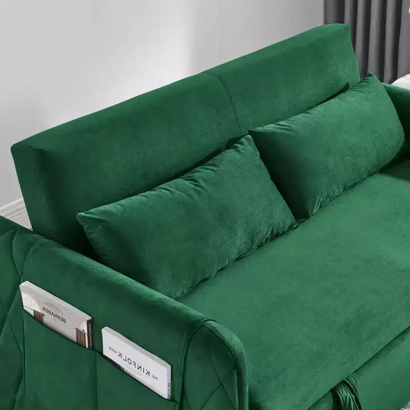 GDFStudio Vynn 55 Modern Convertible Velvet Upholstered Sofa Bed with 2 Pillows and Detachable Arm Pockets