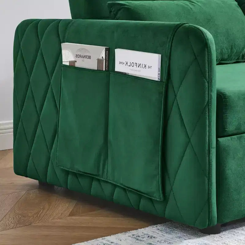 GDFStudio Vynn 55 Modern Convertible Velvet Upholstered Sofa Bed with 2 Pillows and Detachable Arm Pockets