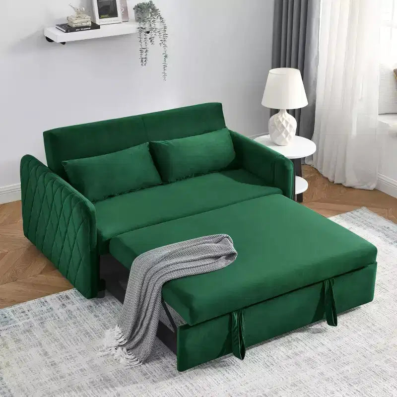 GDFStudio Vynn 55 Modern Convertible Velvet Upholstered Sofa Bed with 2 Pillows and Detachable Arm Pockets