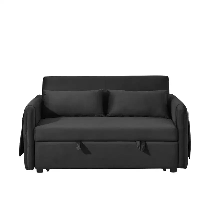 GDFStudio Vynn 55 Modern Convertible Velvet Upholstered Sofa Bed with 2 Pillows and Detachable Arm Pockets