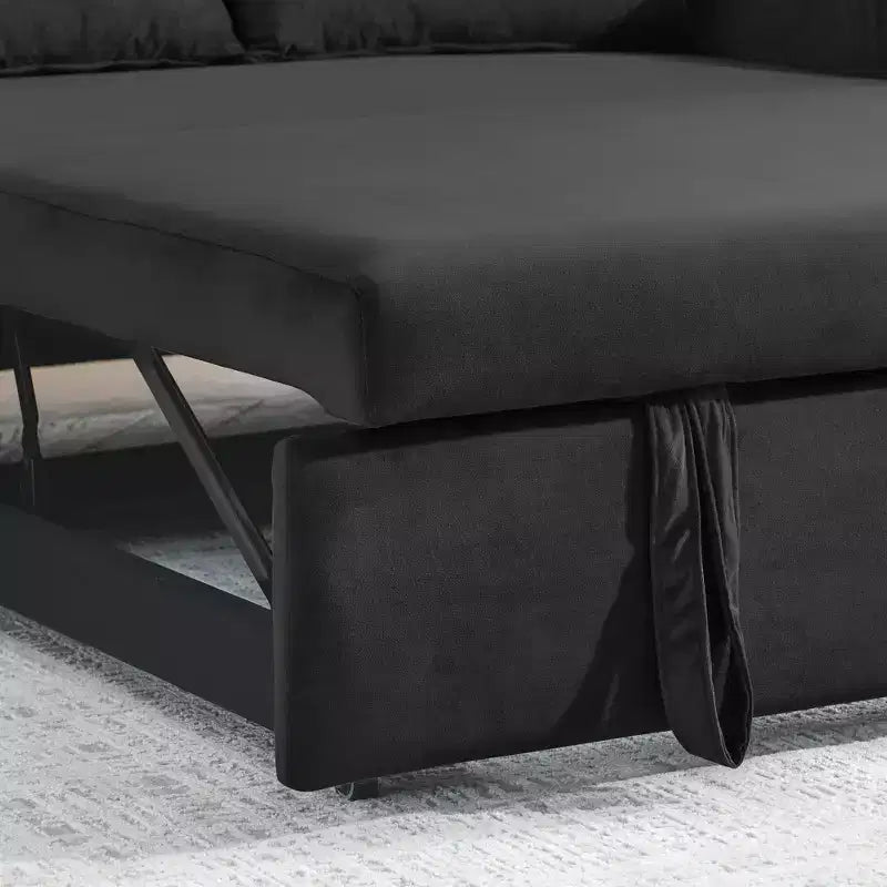 GDFStudio Vynn 55 Modern Convertible Velvet Upholstered Sofa Bed with 2 Pillows and Detachable Arm Pockets