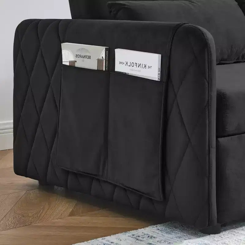 GDFStudio Vynn 55 Modern Convertible Velvet Upholstered Sofa Bed with 2 Pillows and Detachable Arm Pockets