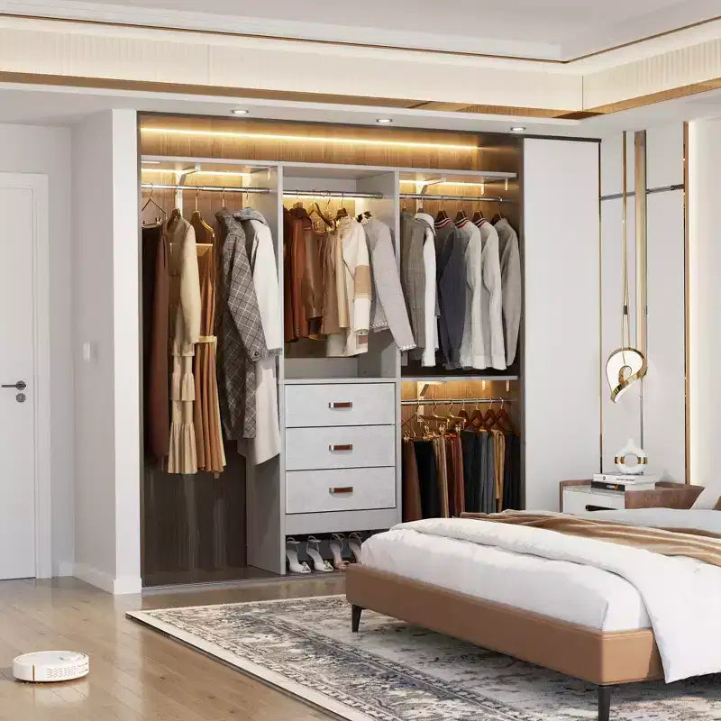 Besiost 5FT Closet Organizer System with Fabric Drawers, Closet Wardrobe with Hanging Rods