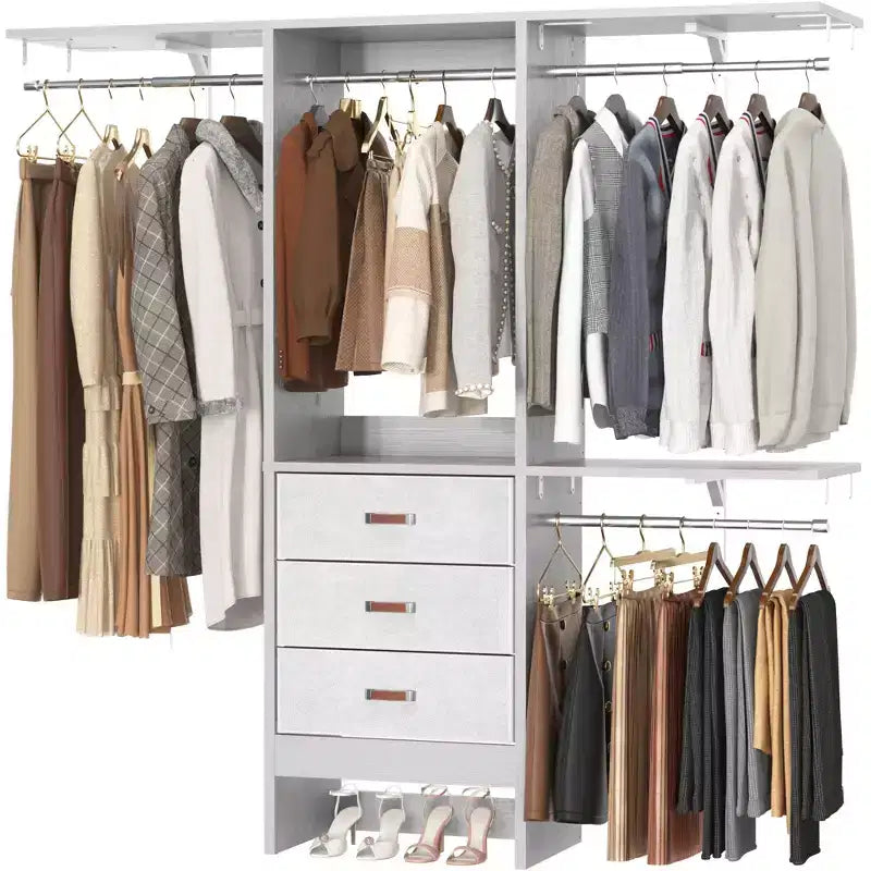 Besiost 5FT Closet Organizer System with Fabric Drawers, Closet Wardrobe with Hanging Rods
