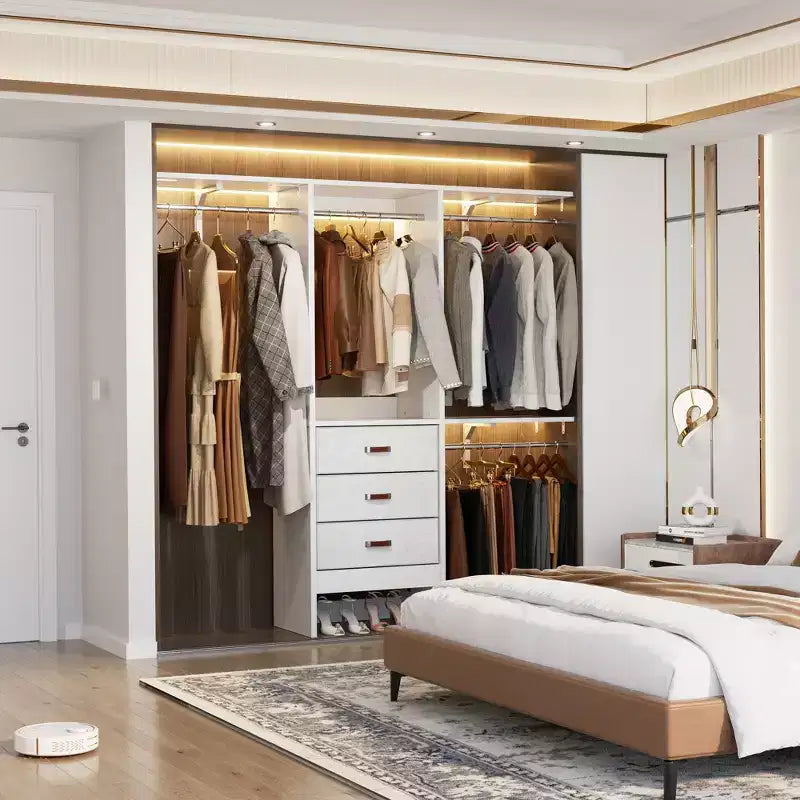 Besiost 5FT Closet Organizer System with Fabric Drawers, Closet Wardrobe with Hanging Rods