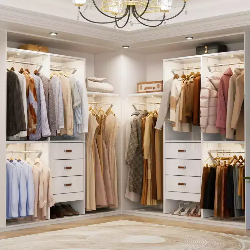 Besiost 5FT Closet Organizer System with Fabric Drawers, Closet Wardrobe with Hanging Rods