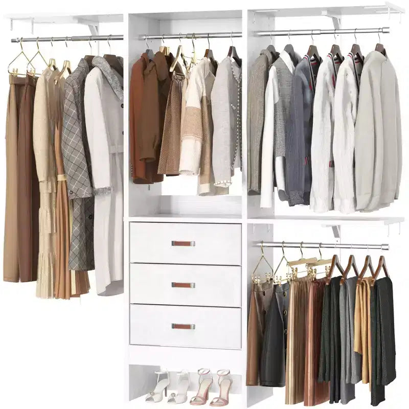 Besiost 5FT Closet Organizer System with Fabric Drawers, Closet Wardrobe with Hanging Rods