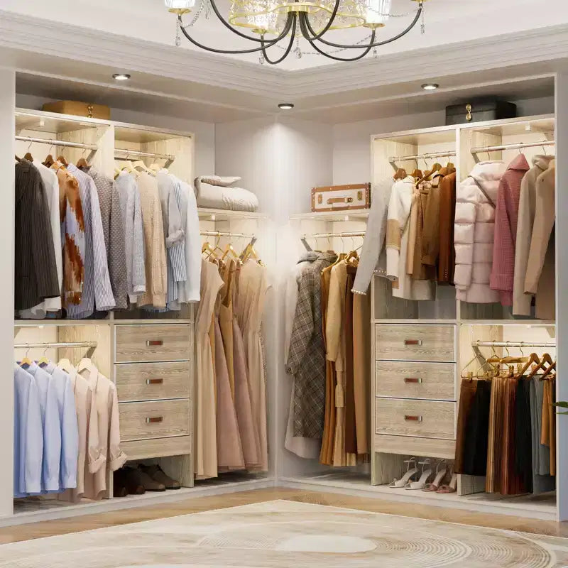 Besiost 5FT Closet Organizer System with Fabric Drawers, Closet Wardrobe with Hanging Rods