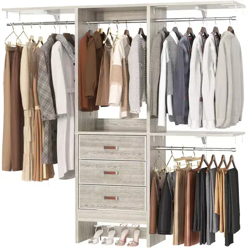 Besiost 5FT Closet Organizer System with Fabric Drawers, Closet Wardrobe with Hanging Rods