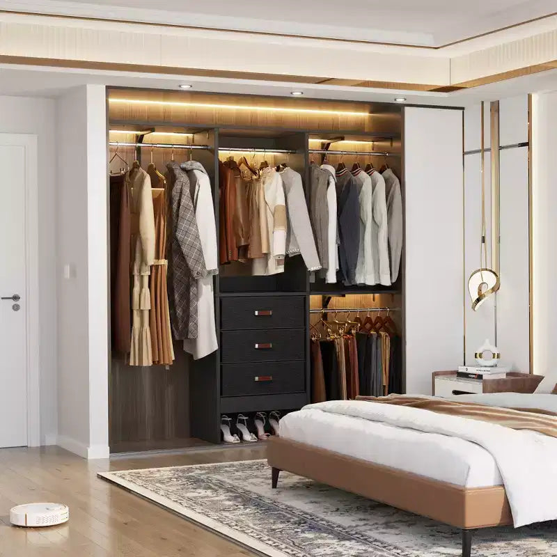 Besiost 5FT Closet Organizer System with Fabric Drawers, Closet Wardrobe with Hanging Rods
