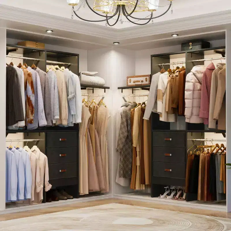 Besiost 5FT Closet Organizer System with Fabric Drawers, Closet Wardrobe with Hanging Rods