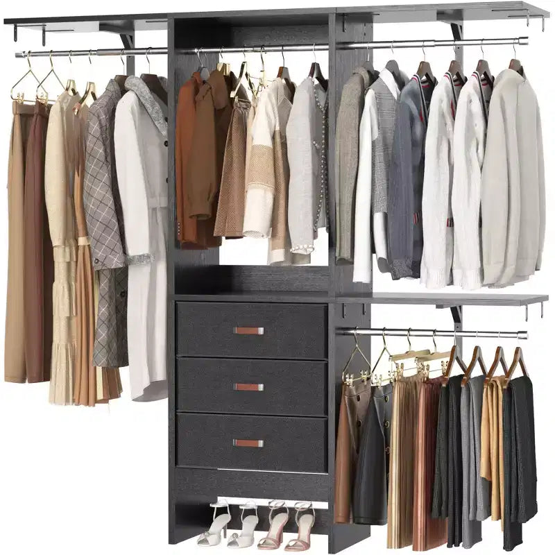 Besiost 5FT Closet Organizer System with Fabric Drawers, Closet Wardrobe with Hanging Rods