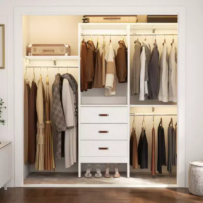 Besiost 5FT Closet Organizer System with Fabric Drawers, Closet Wardrobe with Hanging Rods
