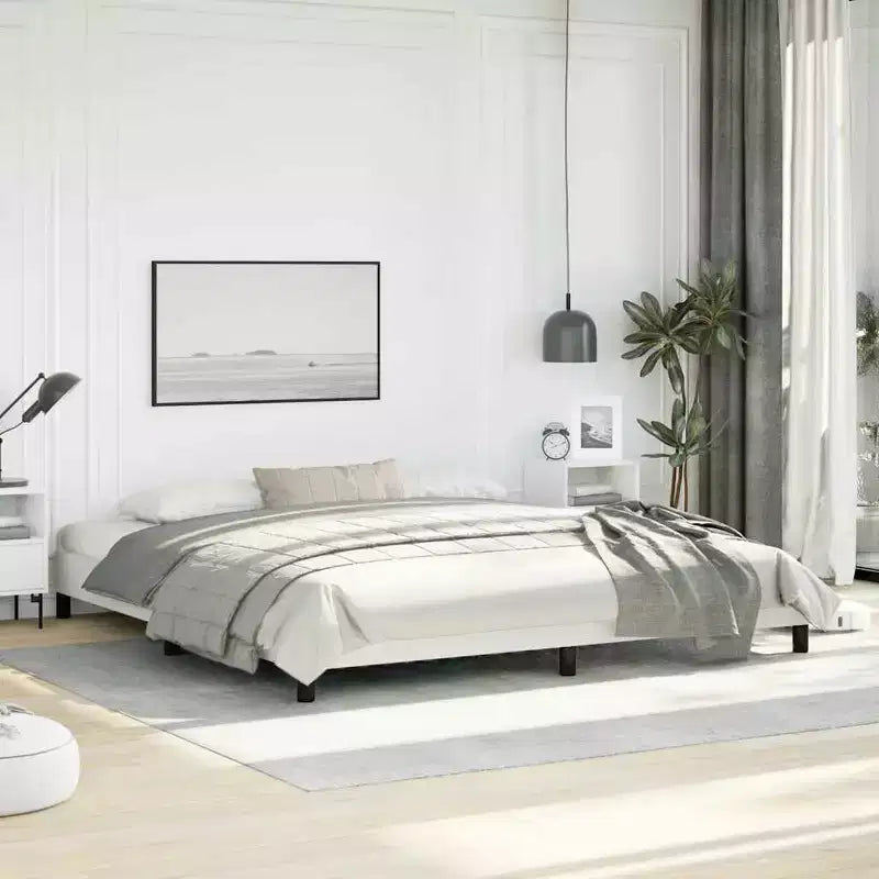 Bed Frame White Faux leather, plywood, engineered wood King