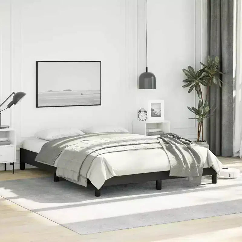 Bed Frame Black Faux leather, plywood, engineered wood Full