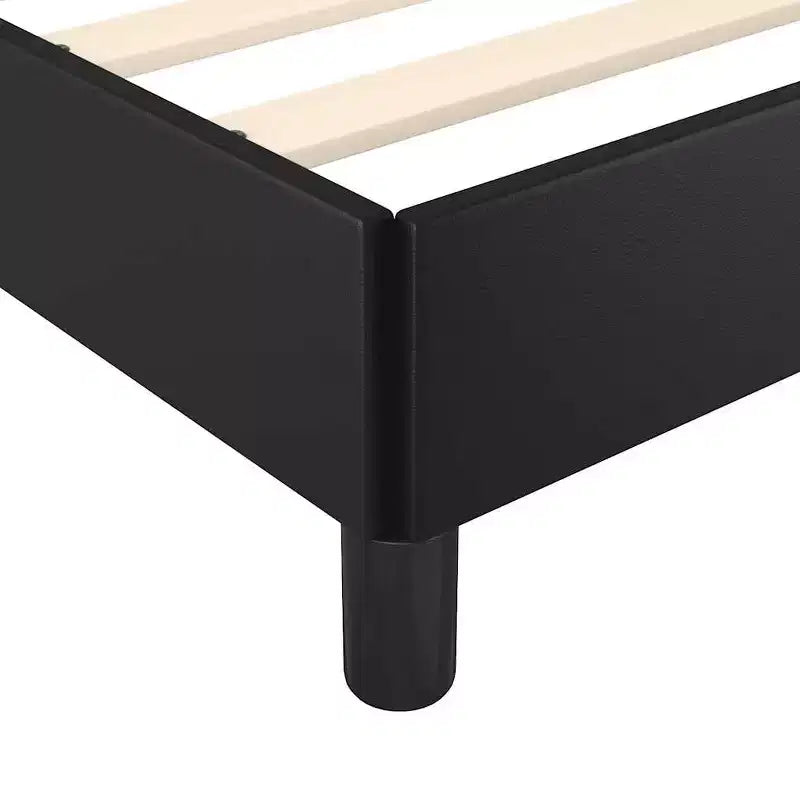 Bed Frame Black Faux leather, plywood, engineered wood Full
