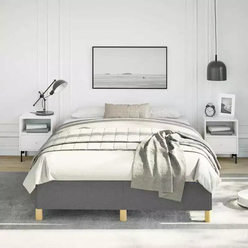 Bed Frame Dark Grey Fabric, Plywood, Engineered Wood Full