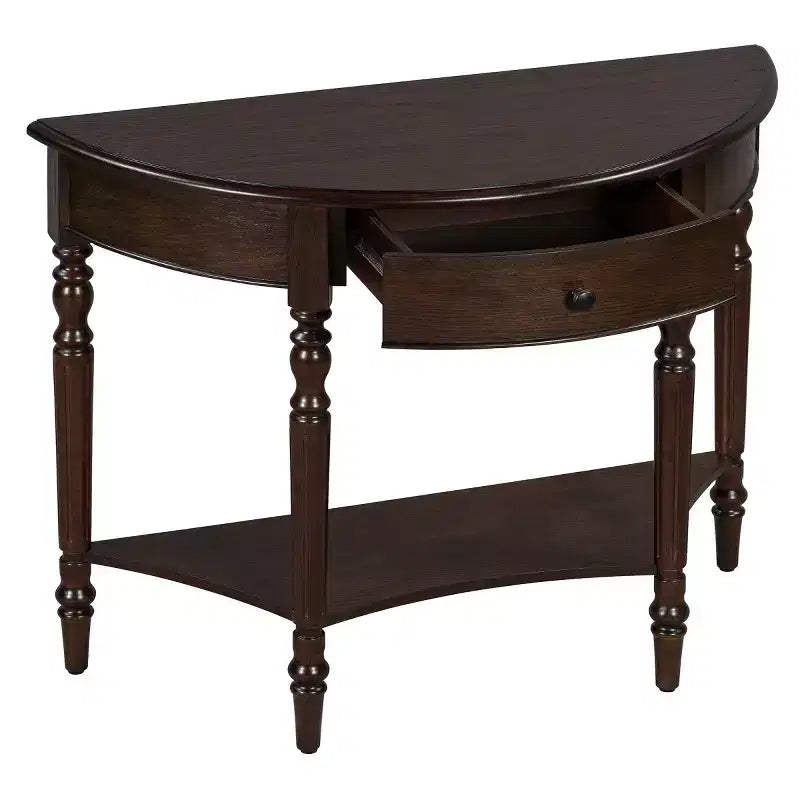 39 French Country Half Moon Console Table, Farmhouse Demilune Entryway Table with Drawer & Storage Shelf - Panipeachy