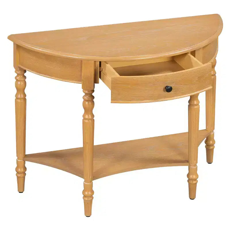 39 French Country Half Moon Console Table, Farmhouse Demilune Entryway Table with Drawer & Storage Shelf - Panipeachy