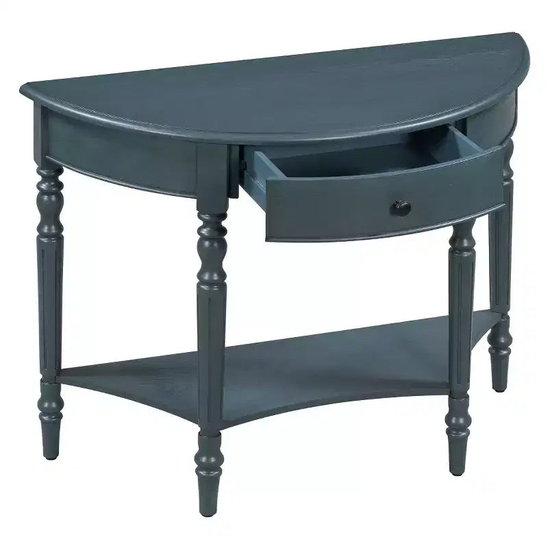 39 French Country Half Moon Console Table, Farmhouse Demilune Entryway Table with Drawer & Storage Shelf - Panipeachy