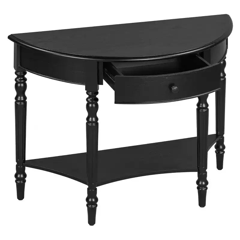 39 French Country Half Moon Console Table, Farmhouse Demilune Entryway Table with Drawer & Storage Shelf - Panipeachy
