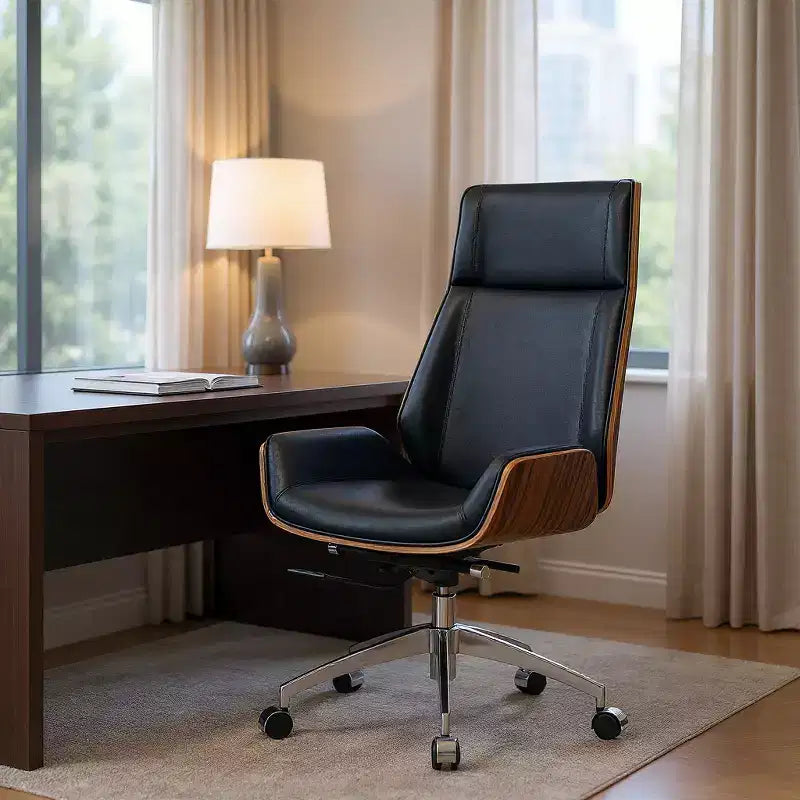 HomeRoots Black Rosewood and Silver Adjustable Height Swivel Rolling Executive Office Chair