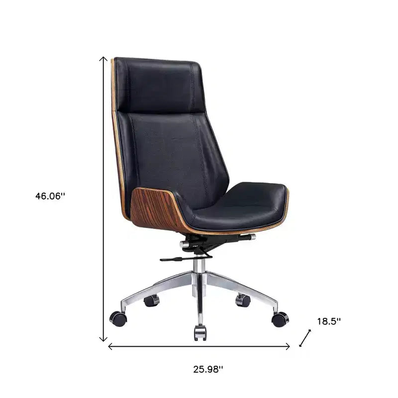 HomeRoots Black Rosewood and Silver Adjustable Height Swivel Rolling Executive Office Chair
