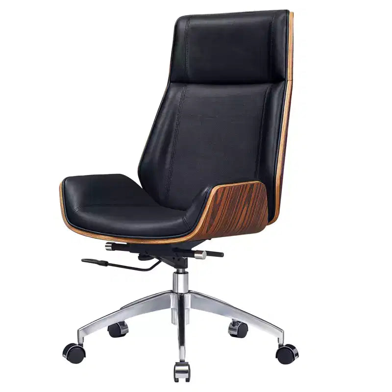 HomeRoots Black Rosewood and Silver Adjustable Height Swivel Rolling Executive Office Chair