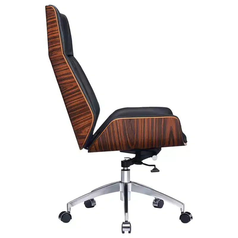 HomeRoots Black Rosewood and Silver Adjustable Height Swivel Rolling Executive Office Chair