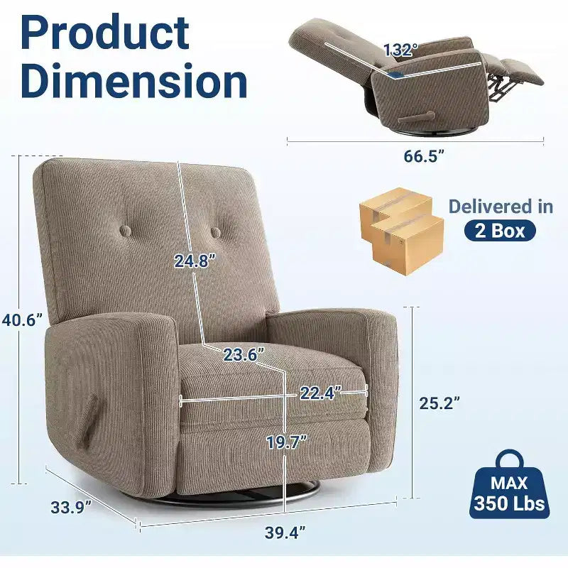 Acekool Oversized Swivel Rocker Recliner Chair, Linen, 360 Glider Recliner for Living Room, Bedroom