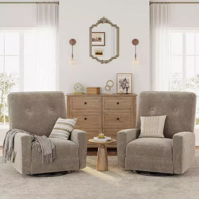 Acekool Oversized Swivel Rocker Recliner Chair, Linen, 360 Glider Recliner for Living Room, Bedroom