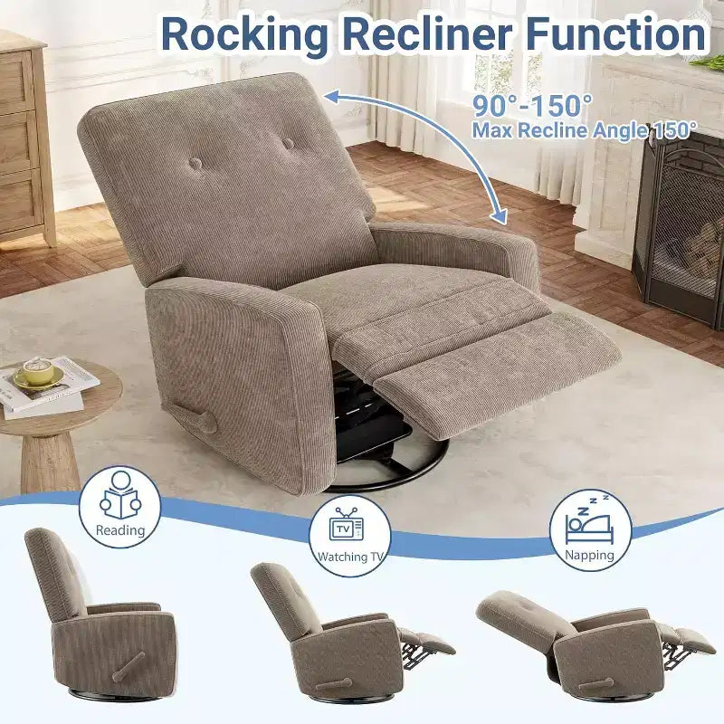 Acekool Oversized Swivel Rocker Recliner Chair, Linen, 360 Glider Recliner for Living Room, Bedroom