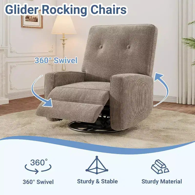 Acekool Oversized Swivel Rocker Recliner Chair, Linen, 360 Glider Recliner for Living Room, Bedroom