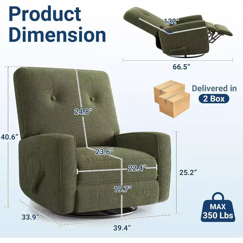Acekool Oversized Swivel Rocker Recliner Chair, Linen, 360 Glider Recliner for Living Room, Bedroom