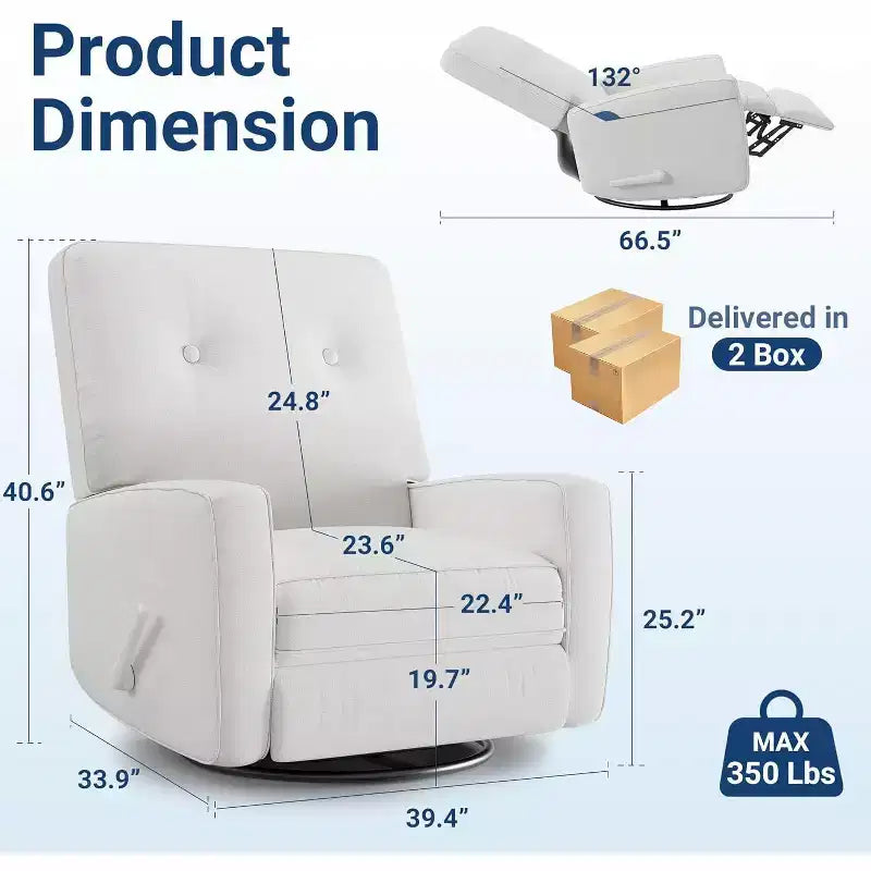Acekool Oversized Swivel Rocker Recliner Chair, Linen, 360 Glider Recliner for Living Room, Bedroom