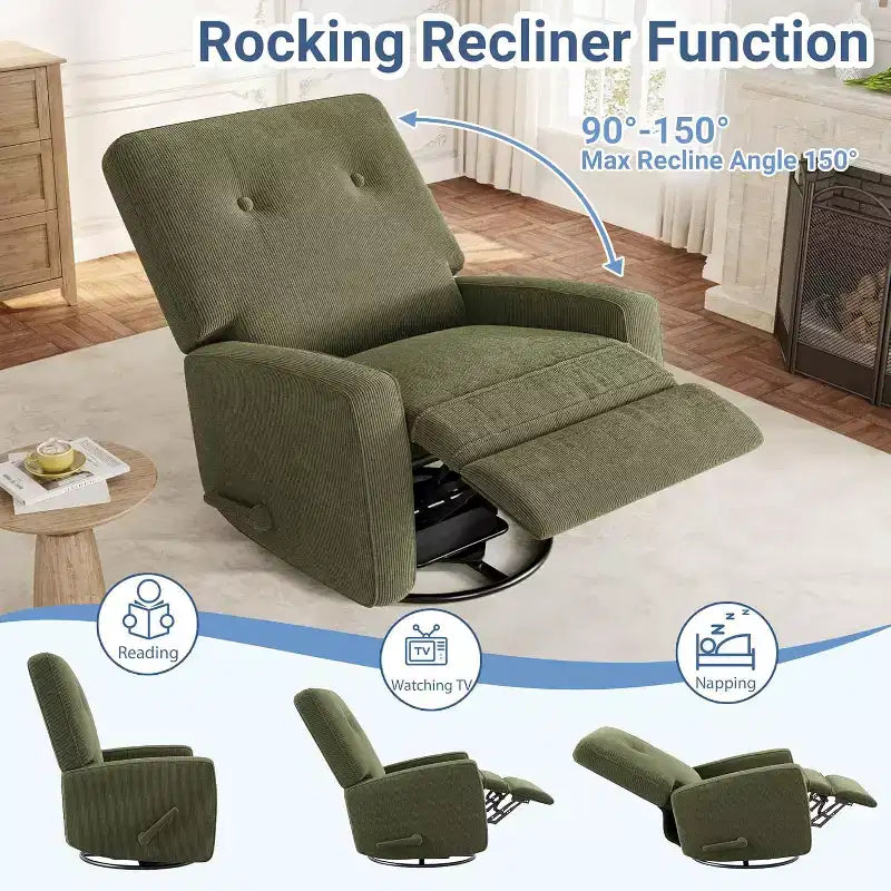 Acekool Oversized Swivel Rocker Recliner Chair, Linen, 360 Glider Recliner for Living Room, Bedroom