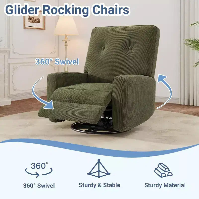 Acekool Oversized Swivel Rocker Recliner Chair, Linen, 360 Glider Recliner for Living Room, Bedroom
